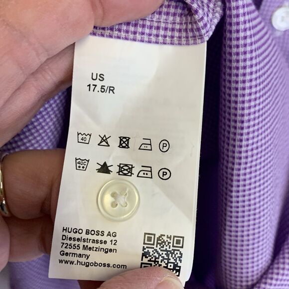 Boss Hugo Boss Lavender White Mini Gingham Check LS Sharp Fit Dress Shirt 17.5/R - Picture 7 of 12